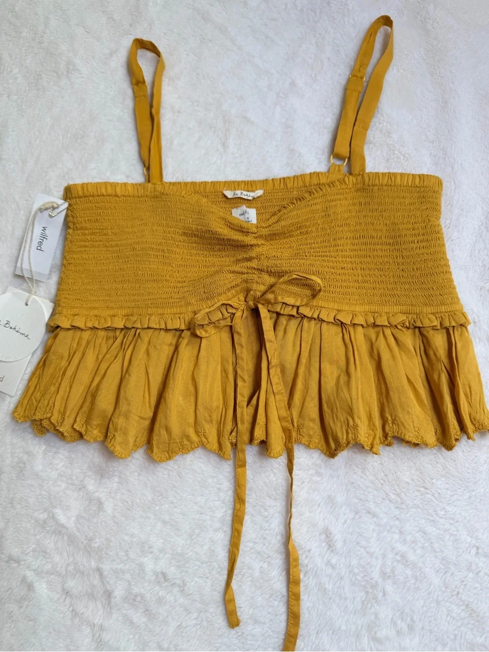 NWT Aritzia Wilfred La Boheme Dareau Camisole Crop Top Size Small Cairo Gold - Picture 2 of 6